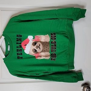 Mighty Fine Green Sloth Feeling Fab-Yule-Ous Sweatshirt Women's Small